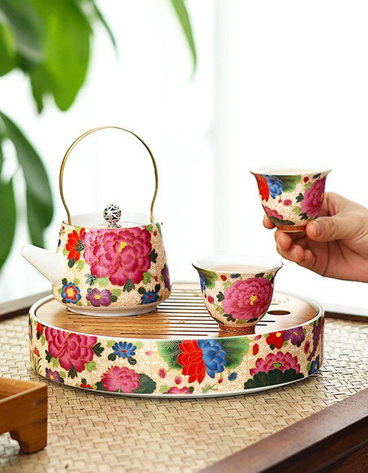 Set006. Fruitful autumn enamel glazed elegant tea set